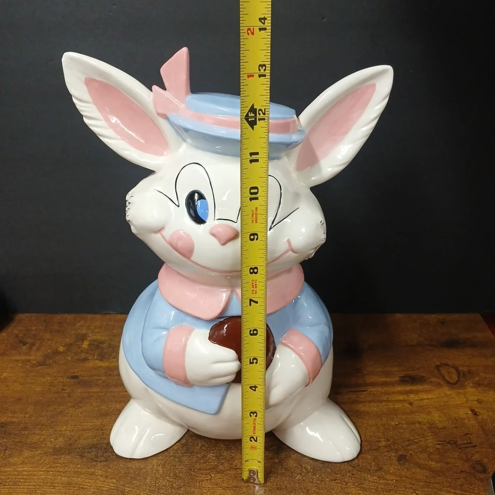 Vintage Ceramic Bunny Rabbit Holding Cookie - Cookie Jar